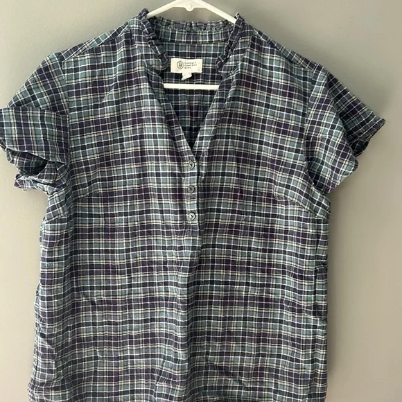 Candace Cameron Bure plaid flutter sleeve ruffle collar small top - Picture 3 of 7